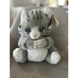 Vtg Dakin Tabitha Plush Gray White Striped Kitty Cat Blue Eyes 1989 Stuffed Tag